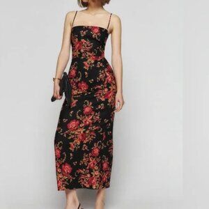 Reformation Frankie Linen Floral Dress - red black floral - 4